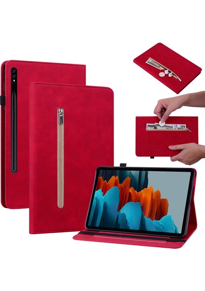 Samsung Galaxy Tab S7 / S8 Için Deri Tablet Kılıfı (Kırmızı) (Yurt Dışından)