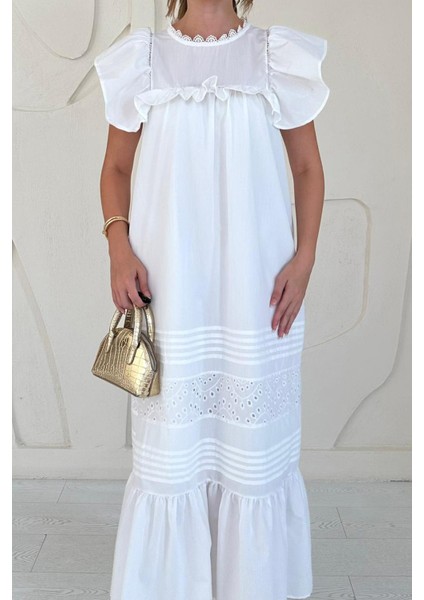 Omuzu Fırfır Detaylı ve Büzgülü Elbise fiyatları