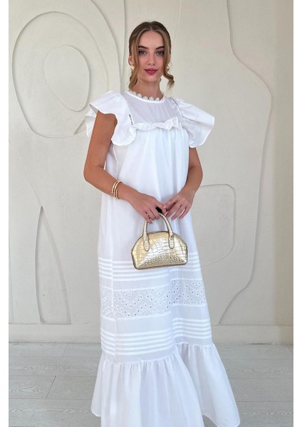 Omuzu Fırfır Detaylı ve Büzgülü Elbise modelleri