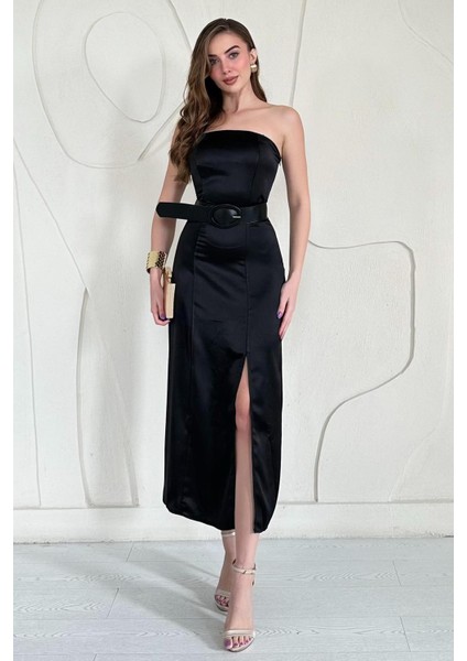 Straplez Saten Elbise