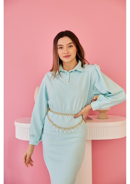 Zincir Detaylı Elbise - Mint fiyatları