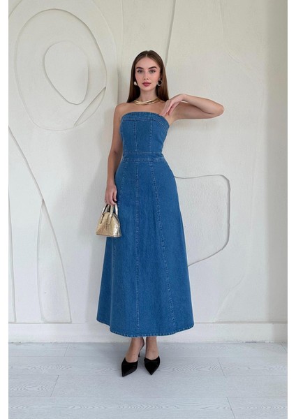 Straplez Maxi Kot Elbise