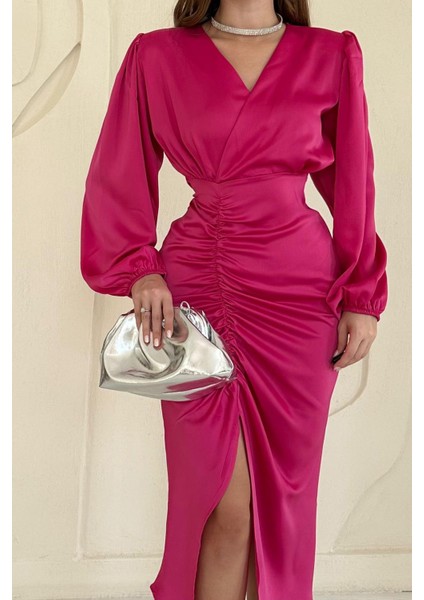 V Yaka Saten Elbise fiyatları