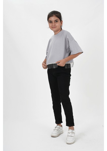 Kız Çocuk Iki Iplik Etek Ucu Püsküllü Zincirli Kısa Kollu Tshirt modelleri