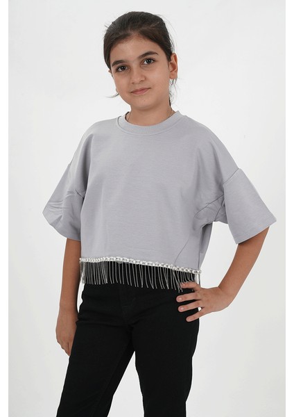 Kız Çocuk Iki Iplik Etek Ucu Püsküllü Zincirli Kısa Kollu Tshirt indirimleri