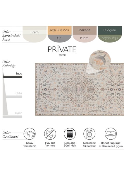 Private Krem Eskitme Halı Vintage Halı Yolluk Dijital Baskı Halı Makinede Yıkanabilir Salon Halısı