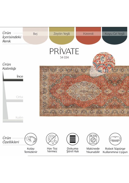Private Kiremit Etnik Desenli Şönil Halı Yolluk Yıkanabilir Eskitme Vintage Göbekli Koridor Halısı fiyatları