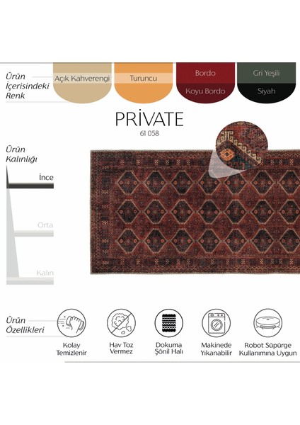 Private Bordo Eskitme Vintage Halı Otantik Etnik Desenli Şönil Yolluk Yıkanabilir Hol Koridor Halısı fiyatları