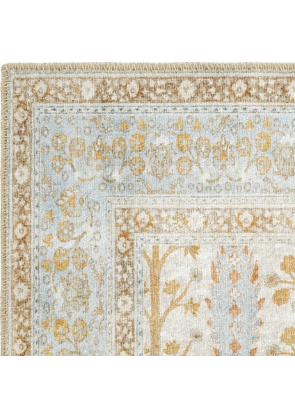 Cool Halı Private Sarı Yolluk Hol Koridor Halısı Vintage Şönil Halı Otantik Çiçekli Yıkanabilir mutfak Halısı