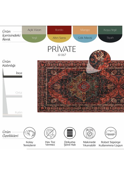 Private Bordo Yolluk Etnik Desen Otantik Şönil Halı Yıkanabilir Eskitme Vintage Göbekli Koridor Halı