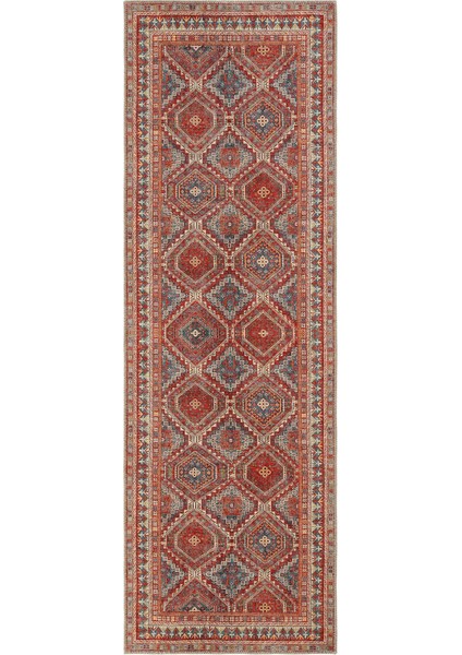 Private Turuncu Yolluk Eskitme Etnik Desen Hol Koridor Halısı Yıkanabilir Vintage Şönil Yolluk Halı