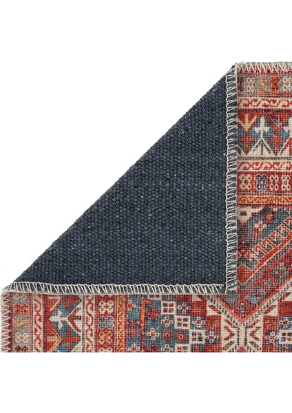 Private Turuncu Yolluk Eskitme Etnik Desen Hol Koridor Halısı Yıkanabilir Vintage Şönil Yolluk Halı