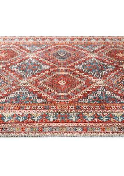 Private Turuncu Yolluk Eskitme Etnik Desen Hol Koridor Halısı Yıkanabilir Vintage Şönil Yolluk Halı