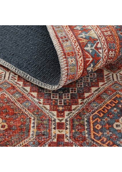 Private Turuncu Yolluk Eskitme Etnik Desen Hol Koridor Halısı Yıkanabilir Vintage Şönil Yolluk Halı