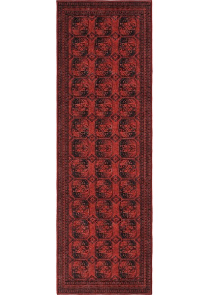 Private Bordo Yolluk Eskitme Afgan Desen Antre Hol Koridor Halısı Yıkanabilir Vintage Yolluk