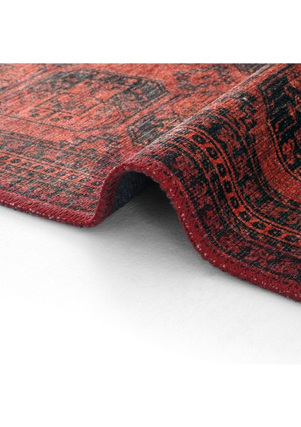 Private Bordo Yolluk Eskitme Afgan Desen Antre Hol Koridor Halısı Yıkanabilir Vintage Yolluk