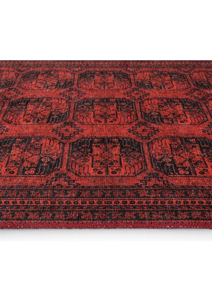 Private Bordo Yolluk Eskitme Afgan Desen Antre Hol Koridor Halısı Yıkanabilir Vintage Yolluk