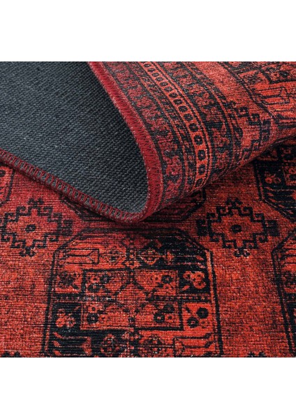 Private Bordo Yolluk Eskitme Afgan Desen Antre Hol Koridor Halısı Yıkanabilir Vintage Yolluk