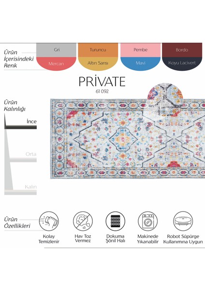 Private Gri Yolluk Eskitme Otantik Desenli Hol Koridor Halısı Yıkanabilir Vintage Şönil Yolluk Halı