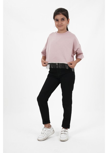 Kız Çocuk Iki Iplik Etek Ucu Püsküllü Zincirli Kısa Kollu Tshirt