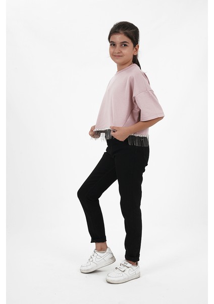 Kız Çocuk Iki Iplik Etek Ucu Püsküllü Zincirli Kısa Kollu Tshirt modelleri
