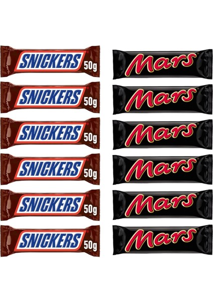 Yer Fıstıklı Bar 50 gr x 6 Adet + Mars 51 gr Karamelli Bar x 6 Adet