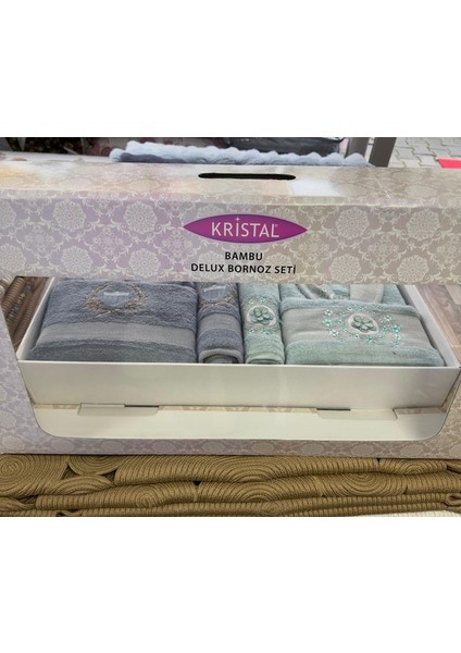 Bambu Delüx Aile Bornoz Seti Evın Mavi Mint