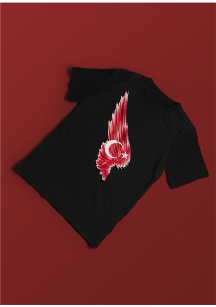 Erkek Çocuk Bayrak Ayyıldız Baskılı Bisiklet Yaka Kısa Kollu T-Shirt