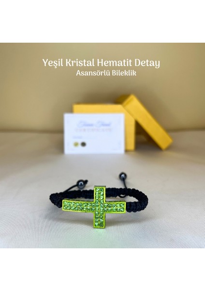 Hac Detaylı Kristal Taş Bileklik Hematit Detaylı Asansör Bileklik