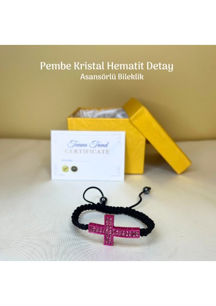 Hac Detaylı Kristal Taş Bileklik Hematit Detaylı Asansör Bileklik