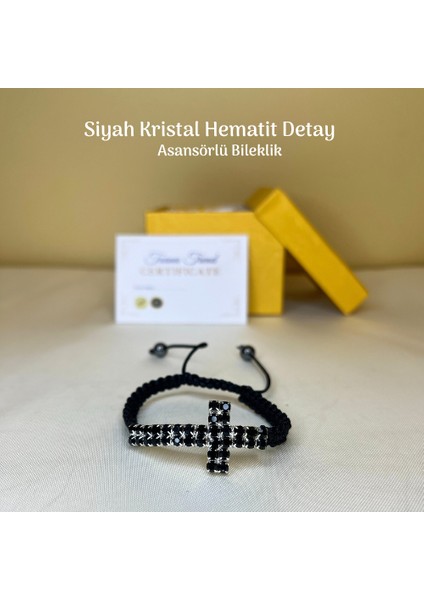 Hac Detaylı Kristal Taş Bileklik Hematit Detaylı Asansör Bileklik