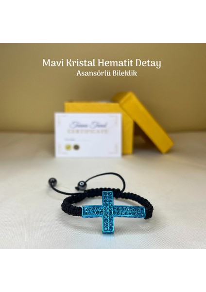 Hac Detaylı Kristal Taş Bileklik Hematit Detaylı Asansör Bileklik