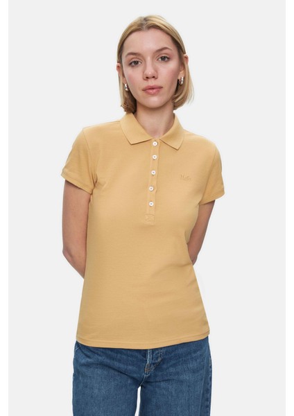 SHAVER Pembe Polo Yaka Nakışlı Kadın Tshirt