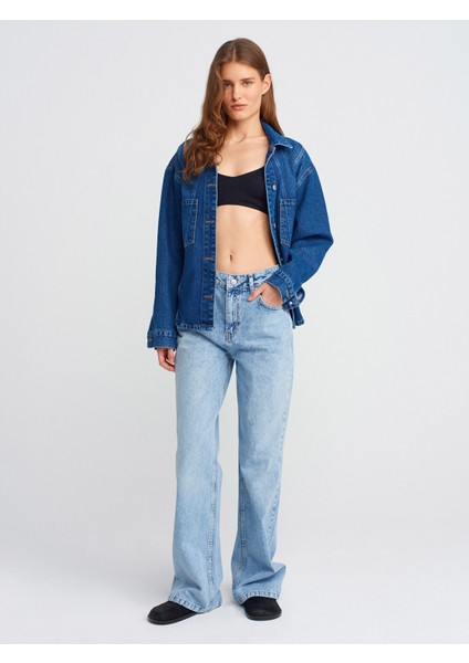 71792 Kar Yıkama Wideleg Denim Pantolon-Mavi