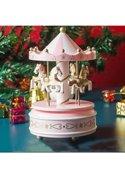 Miagift Nostaljik Atlı Karınca Müzik Kutusu Gold-Beyaz, Mavi ve Pembe