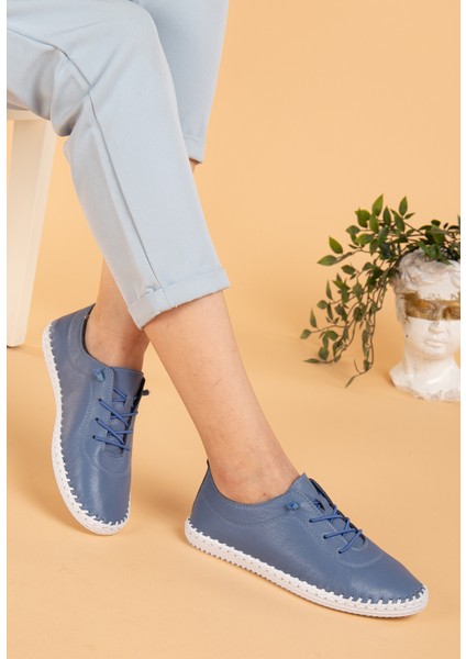 Kadın Deri Bağcıklı Rahat Kalıp Ortopedik Loafer Ayakkabı