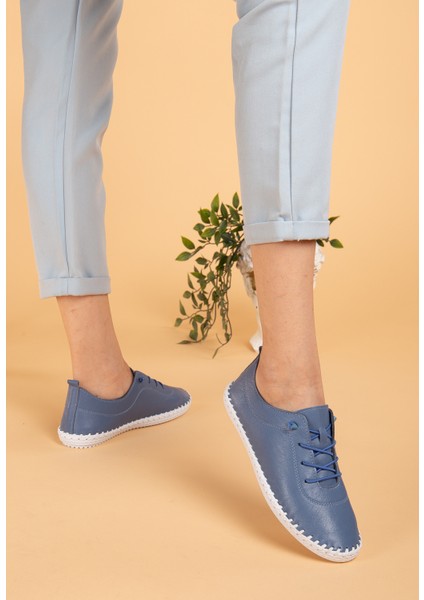 Kadın Deri Bağcıklı Rahat Kalıp Ortopedik Loafer Ayakkabı