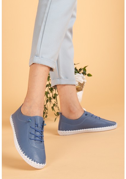Kadın Deri Bağcıklı Rahat Kalıp Ortopedik Loafer Ayakkabı