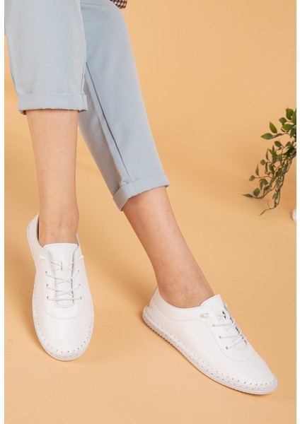 Kadın Deri Bağcıklı Rahat Kalıp Ortopedik Loafer Ayakkabı