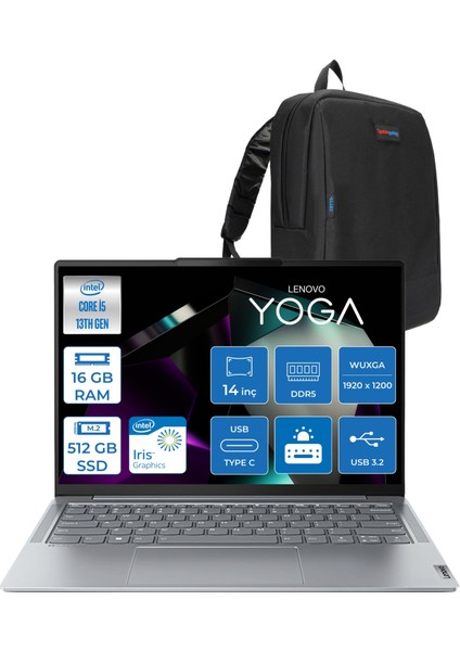 yoga Slim 6 14IRH8 Intel Core I5-13500H 16 GB 512 GB SSD 14" Wuxga 400NITS OLED Freedos Taşınabilir Bilgisayar 883E00060TR02+ZETTAÇANTA