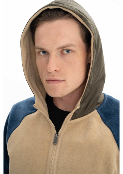 Erkek Basic Regular Fit Kapüşonlu Kanguru Cepli Tüy Bırakmayan Softech Polar Tam Fermuarlı Sweatshirt K26324674301