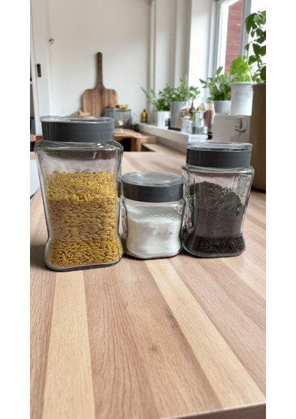 3'lü Jumbo Boy Vakumlu Kapaklı Cam Erzak Kavanozu Saklama Kabı