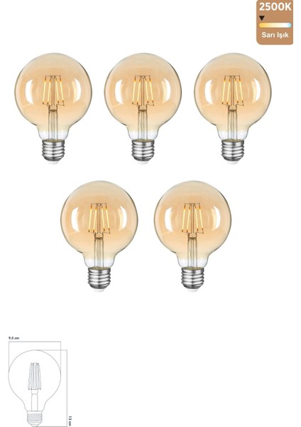 Rustik LED Ampul E27 G95 8W 2500K Gün Işığı Erd-86