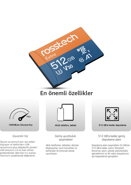 Extra 512GB Micro Sdxc V30 Uhs-3 C10 100MB/SN + Adaptörlü Hafıza Kartı fiyatları