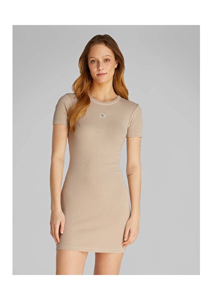 Washed Woven Label Rıb Dress