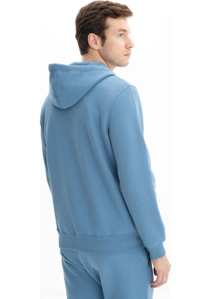 Erkek Basic Büyük Beden 3 İplik Şardonlu Tam Fermuar Cepli Kapüşonlu Sweatshirt K26324801101