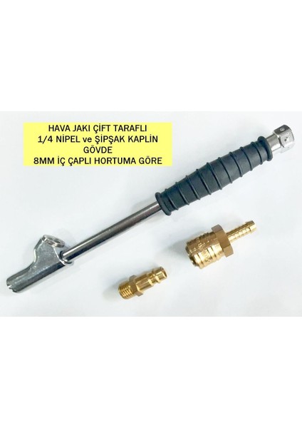 Lastik Hava Basma Jakı Uzun Metal Krom Gövde Şipşak (Quick Kaplin) Nipel ve Gövde Set 3 Parça
