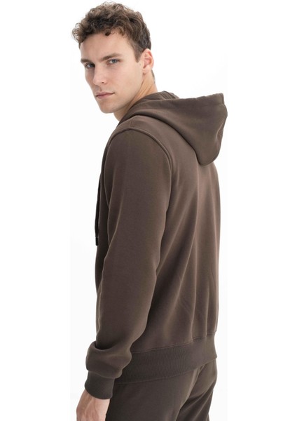 Erkek Regular Fit 3 İplik Şardonlu Tam Fermuar Kapüşonlu Cepli Sweatshirt K26324649801