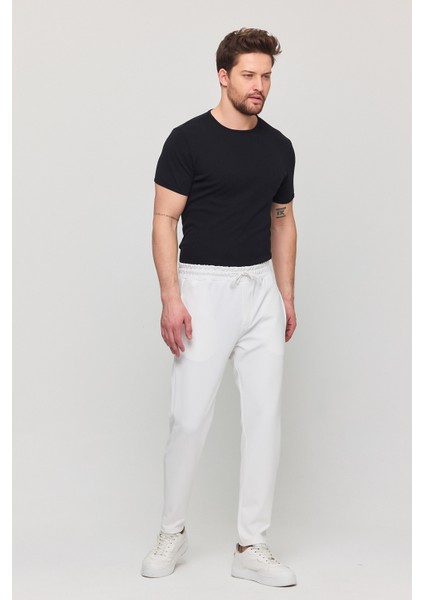Erkek Slim Fit Beli Lastikli Ipli Likralı Çelik Örme Jogger Pantolon