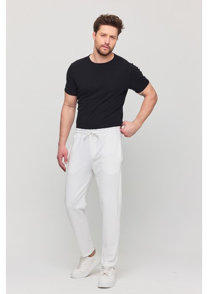 Erkek Slim Fit Beli Lastikli Ipli Likralı Çelik Örme Jogger Pantolon
